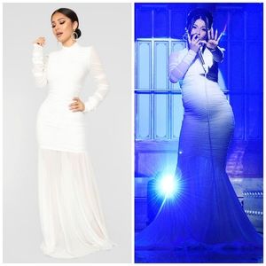 Fashion Nova Cardi Party Ruched Dress White Mesh Maxi Dress Bump Friendly XL